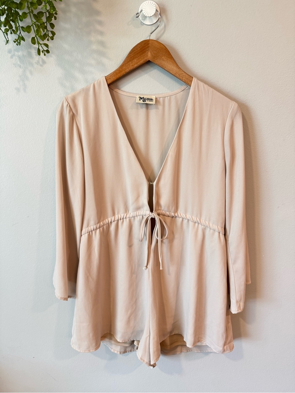 Show Me Your MuMu Cream Tie-Front V-Neck Romper